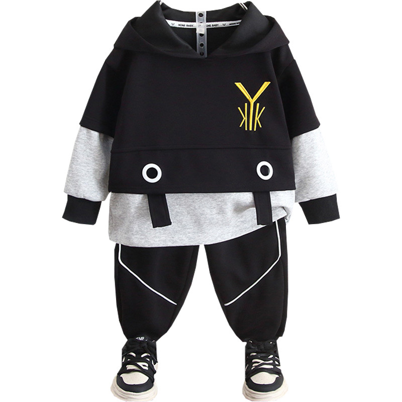 5968 traje de niño otoño estilo occidental bebé primavera y otoño suéter con capucha 2024 nueva ropa de otoño para niños marea