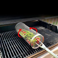 Cross-border barbecue grill barbecue basket round barbecue cage outdoor BBQ smoke cage portable barbecue net rotating roller