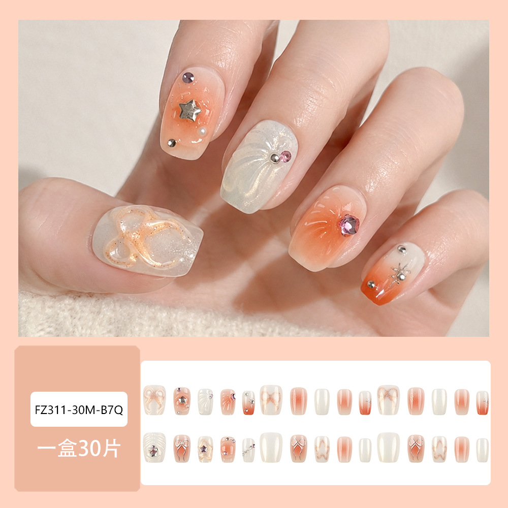 Moda venta caliente con incrustaciones de diamantes, pegamento de gelatina, piezas de uñas para uñas para uñas para estudiantes, piezas cortas al por mayor, piezas de uñas para usar desmontables