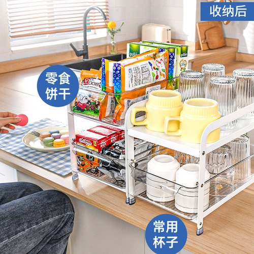 Kitchen cup storage rack desktop cabinet drawer type water cup mug holder snack fruit rack