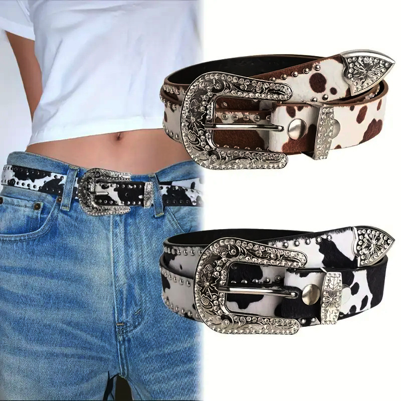 Versatile Women's Three-Piece Set Belt with Milk-Patterned Rhinestone Buckle Pu Leather Jeans Casual Pants Belt Milk-Patterned Pu Versatile Women's Three-Piece Set Belt with Milk-Patterned Rhinestone Buckle Pu Leather Jeans Casual Pants Belt Milk-Patterned Pu
