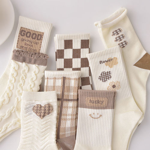 Sock Girl Ins Trendy Versatile High-Quality Forest System Medium Calf Socks Autumn New White Student Sweet Desire Style Long Socks