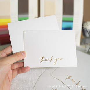 Thank You Message Blessing Gold Foil Greeting Card with Textured Tree Fiber Pattern Blank Writable Simple High-End Feel