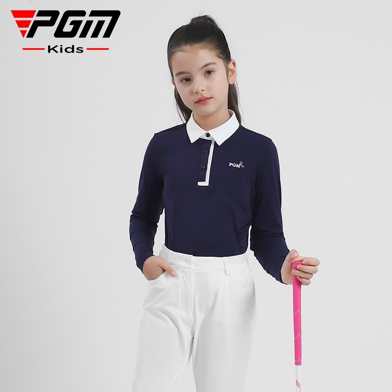 PGM儿童高尔夫服装女童长袖 舒适柔软亲肤 拼色设计时尚运动童装|ru