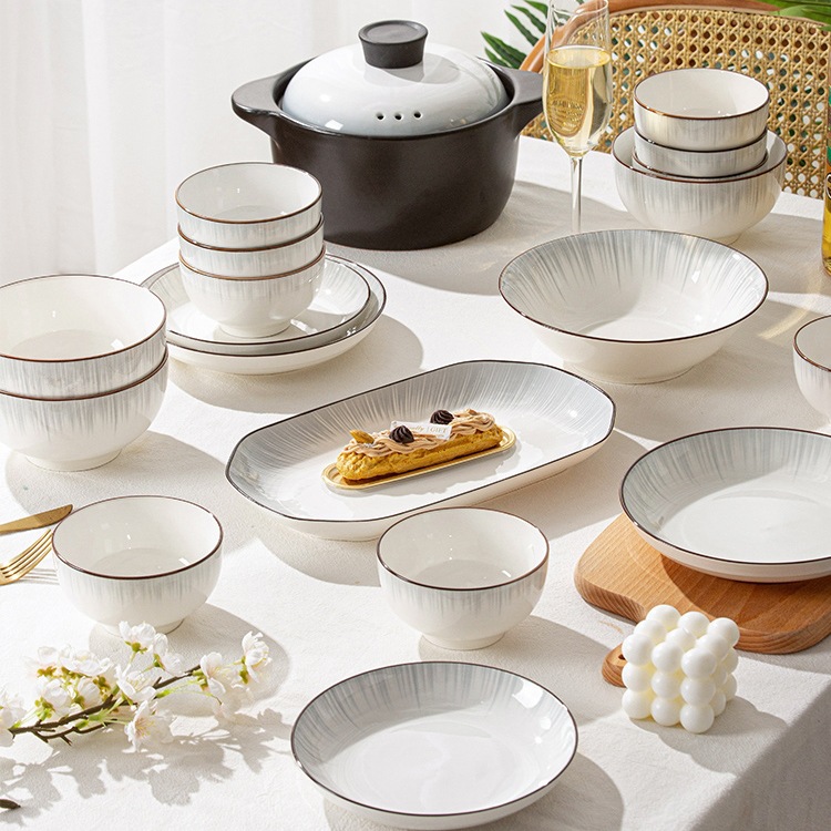 Dishes and Bowls Set for Home Use, Underglaze Color Rice Bowls, Simple and Modern 2025 New Ceramic Bowl, Plate, Chopsticks, and Tableware Set