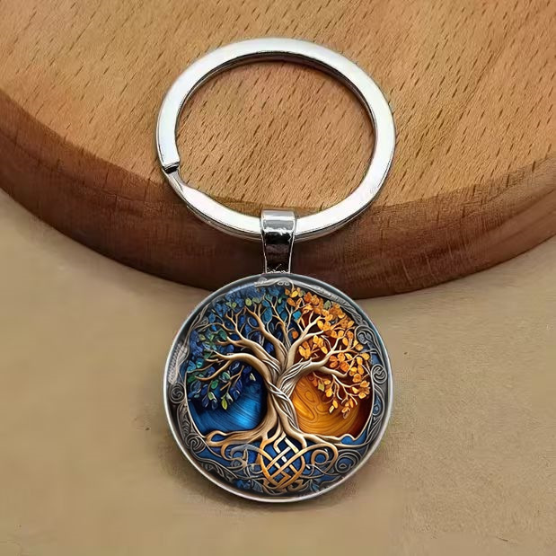 Tree of Life Time Gem Keychain Nordic Style World Tree Pendant Creative Metal Keychain Wholesale