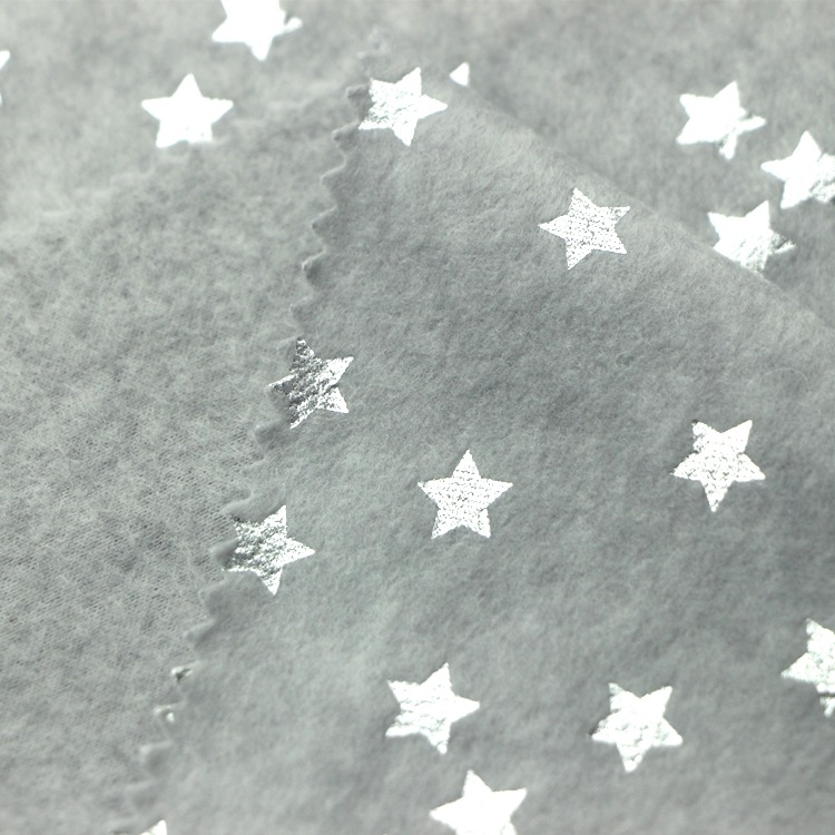 满天星烫银双面绒布针织全涤短纤麻灰五角星烫银摇粒绒双面绒布料