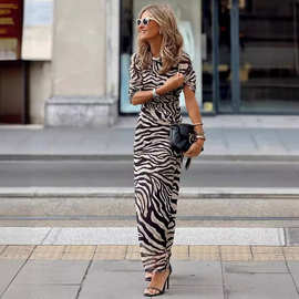 Zebra Pattern Velvet Bodycon Dress斑马纹镜面绒弹力修身连衣裙