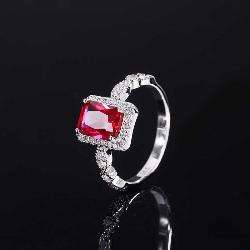 Zhuang Sheng joyería S925 todo el cuerpo plata Venta caliente imitación color tesoro Esmeralda rojo tesoro amarillo diamante con incrustaciones anillo principal piedra 6*8