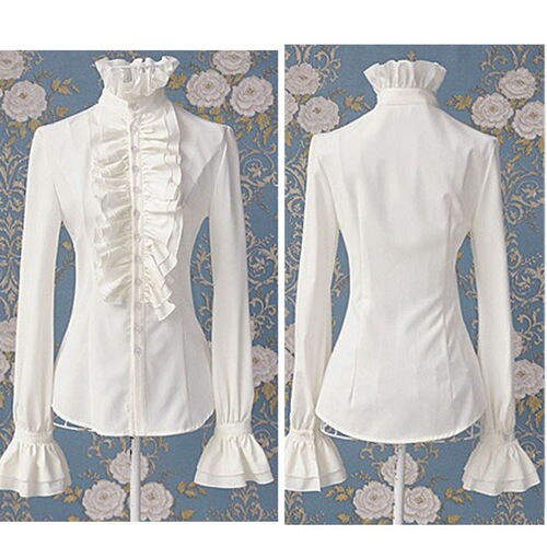 Ruffled Slim Fit Flared Long Sleeve Shirt