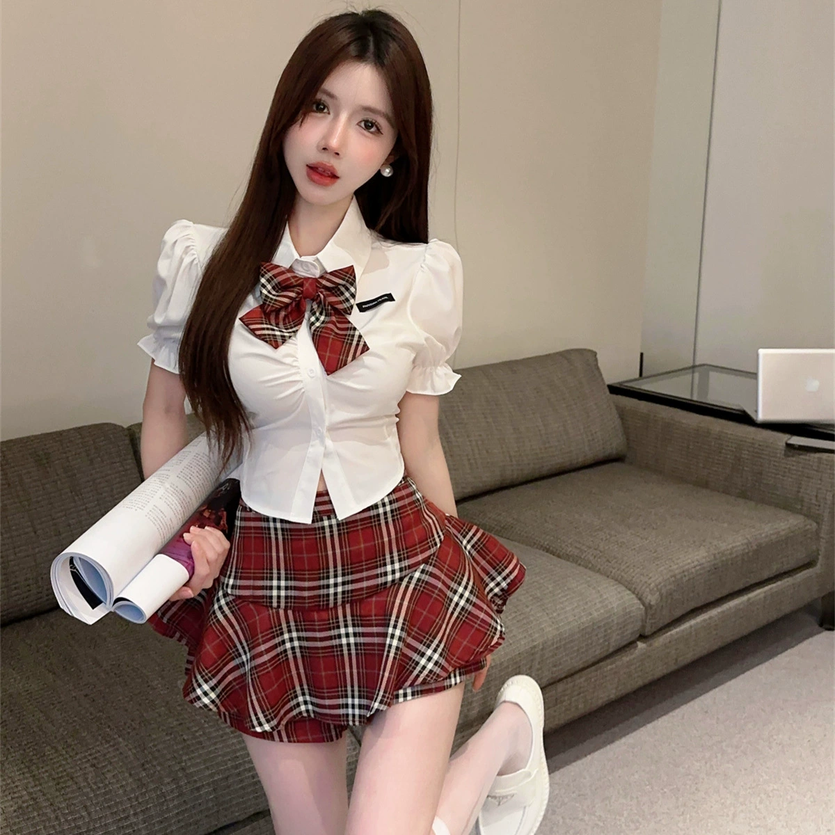 Комплект униформы JK для женщин в японском стиле, рубашка для рабочей одежды техника для ванночек для ног, летний комплект из двух частей с юбкой с высокой талией.