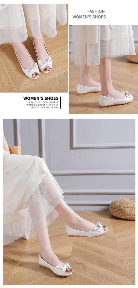 Dép sandal nữ mũi cá tính thanh lịch thắt nơ đế mềm chống trơn — Màu trắng, Màu đen, Vàng địa phương chi tiết 13