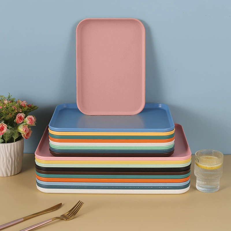 Cross-border Wheat Straw Plastic Rectangular Trays – Multicolor Meal & Dessert Plates, 3 Sizes
