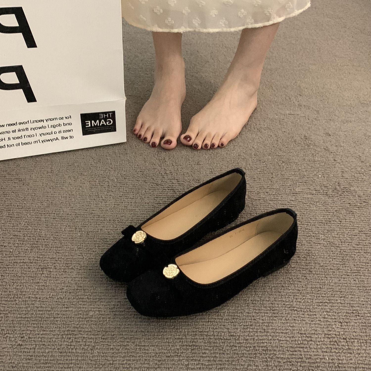 Zapatos de cama de cabeza cuadrada no fatigados 2026 suaves zapatos de noche de un pie con suela suave zapatos casuales para mujeres