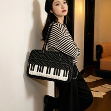 钢琴键盘图案波点女包大容量音乐生谱子收纳斜挎包时尚潮女士包袋