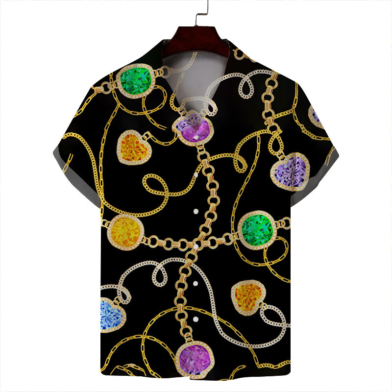 2024 verano hombre delgado casual cuello cubano moda cara hawaiana elástica camisa de manga corta con estampado digital 3D