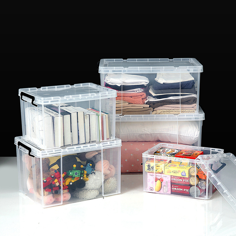 Caja de almacenamiento transparente de ángulo recto, caja de plástico gruesa resistente a la compresión, caja de almacenamiento para ropa doméstica de gran tamaño, cojín