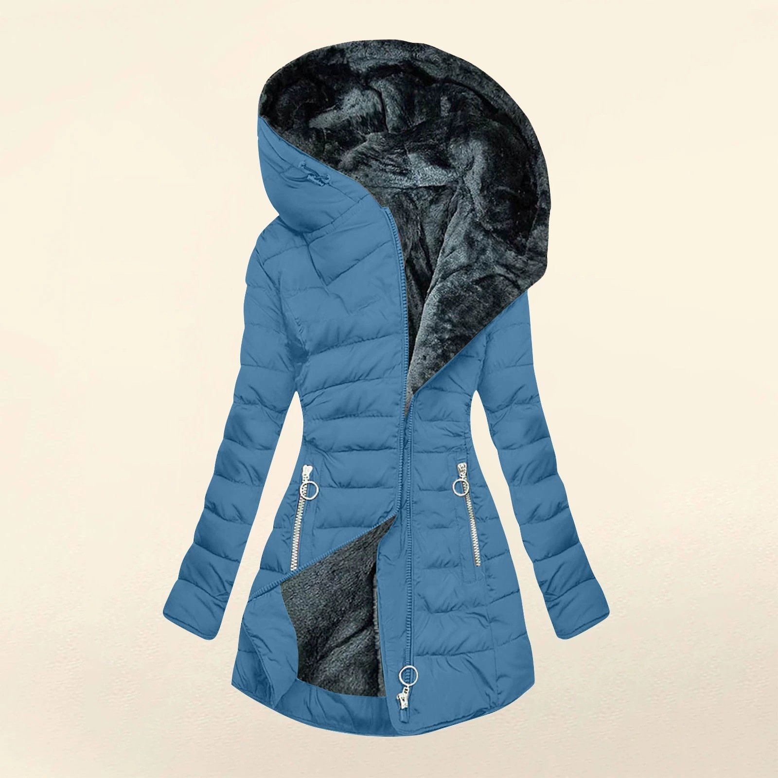 Transfronterizo 2025 Europa y América Amazon invierno collar cremallera manga larga delgada chaqueta con capuchón caliente abrigo a prueba de frío image 10