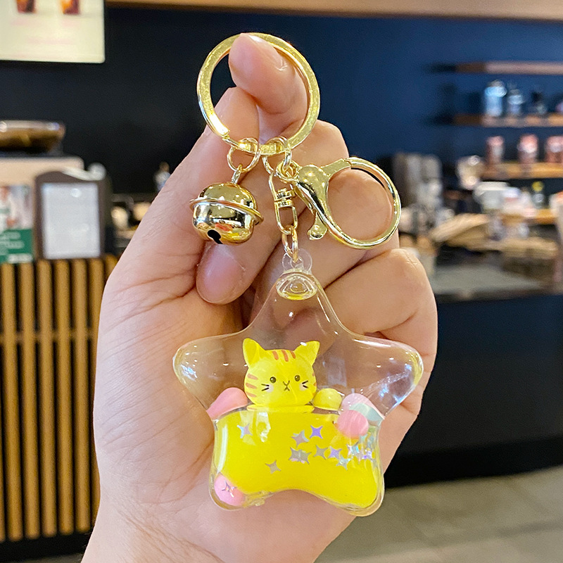 Porte-clés bouteille de sable liquide en forme de chat mignon pour femmes, pendentif de sac à dos créatif de dessin animé, petit ornement exquis pour enfants_voghion.com