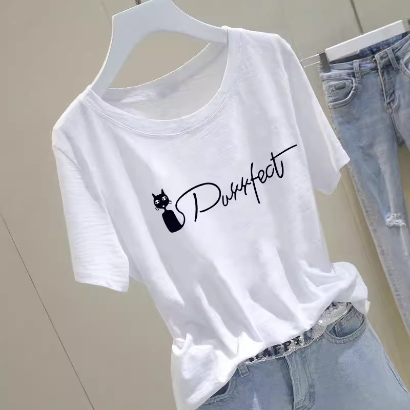Summer Dopamine Wear White Cotton Short-sleeved T-shirt Women's 2024 New Summer American Round Neck Base Top
