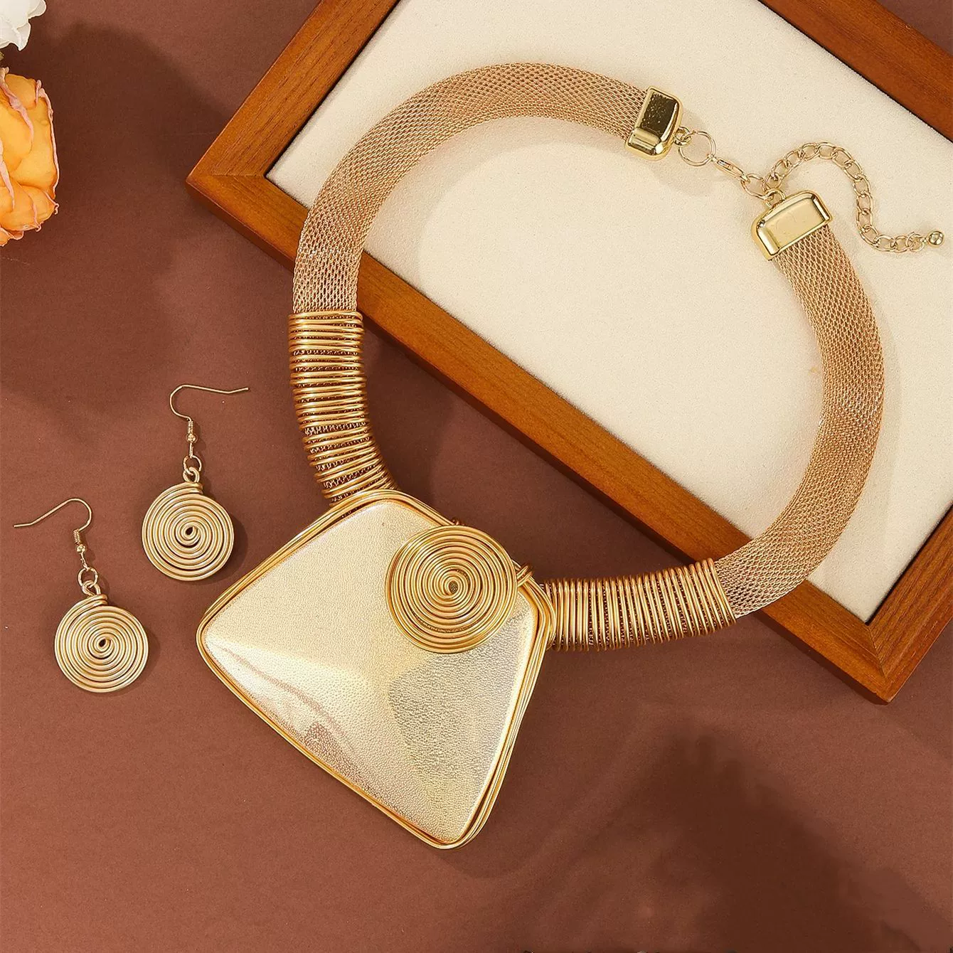 Pendant, necklace and earrings, set, accessory, European style