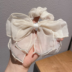 迪倩新款甜美薄紗蝴蝶結肥腸圈閃鑽發繩丸子頭髮圈日常百搭頭飾女