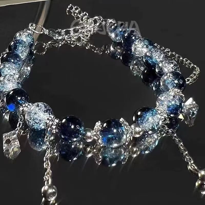 [Deep Sea] dark blue Gradient Popcorn Bracelet Niche Design Cool Sense Advanced Graduation Fashion