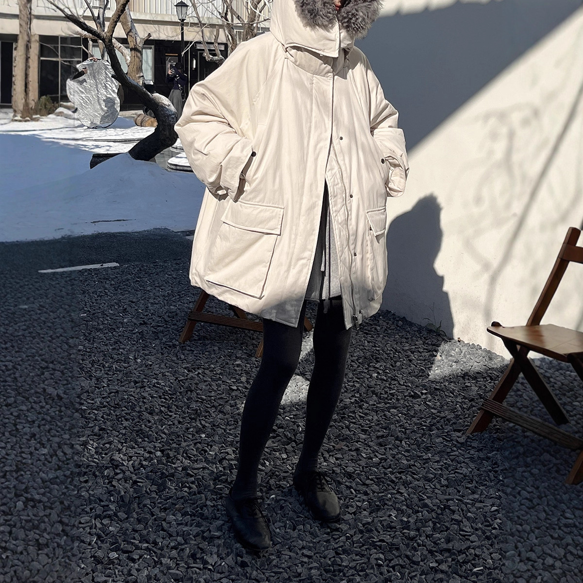 Clearance Sale, No Returns or Exchanges, Thirteen Rows Winter 90% White Duck down Detachable Wool Collar Loose down Jacket for Women Ya305