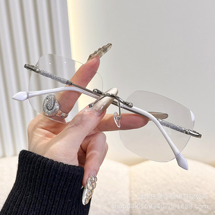 Rimless Glasses Light-sensitive Color-changing Pure Desire Stars Anti-blue Light Myopia Women's Large Frame Slimming Glasses