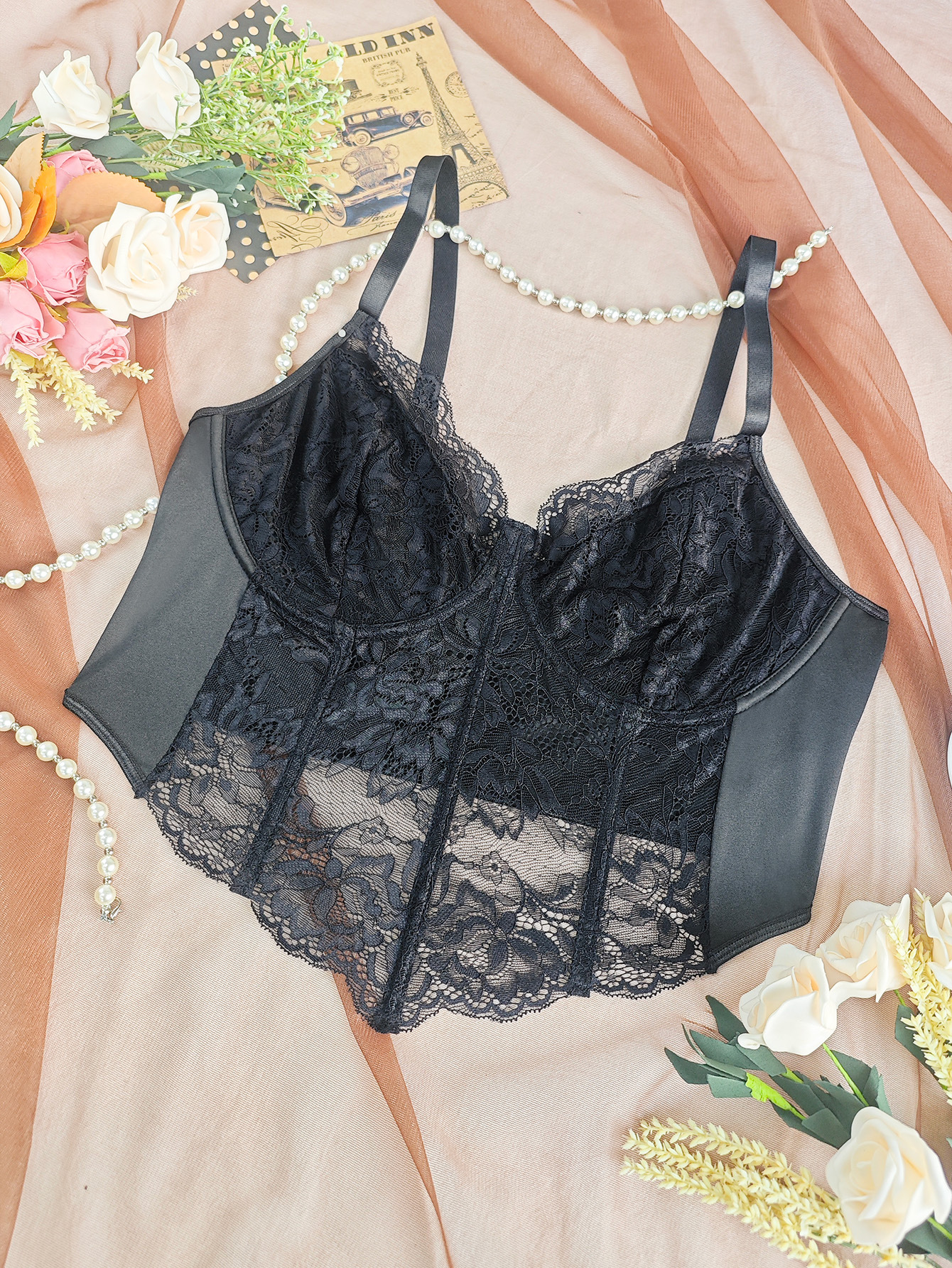 Plus Size Lace Underwire Bustier – Full Coverage Corset Bra For Women, Supportive & Elegant_voghion.com