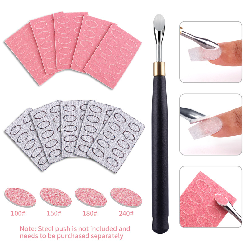 Cross-Border Manicure Steel Pusher Russian-Style Double-Headed Horseshoe Steel Pusher to Remove Dead Skin Beveled Manicure Polishing Nail Surface Sand Rubbing Sheet