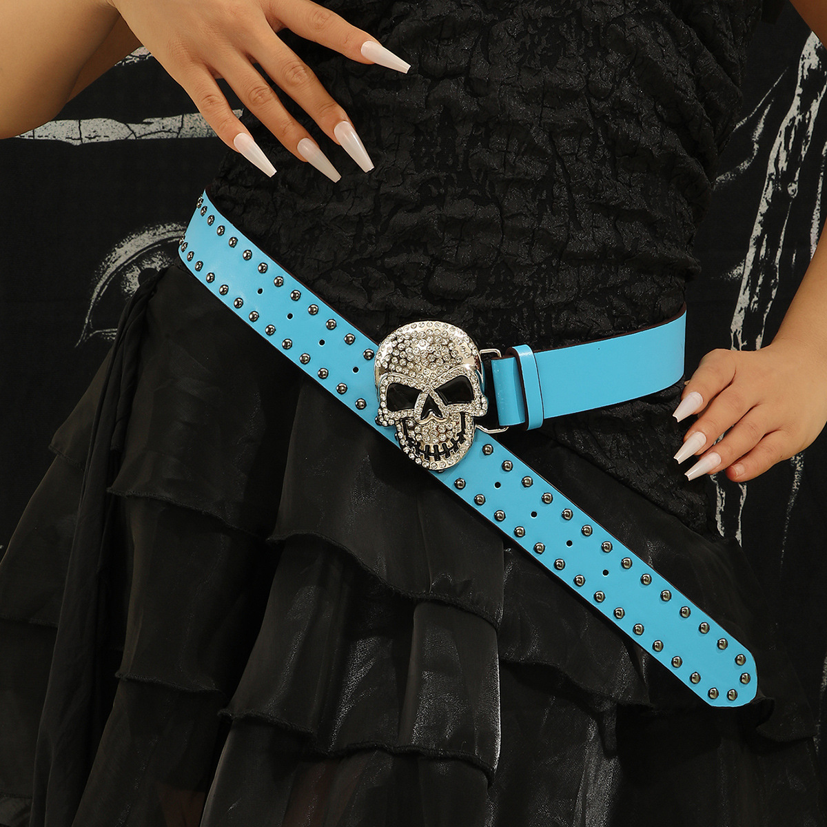 Hip-Hop Punk Skull Pu Leather Alloy Inlay Rhinestones Unisex Leather Belts display picture 11