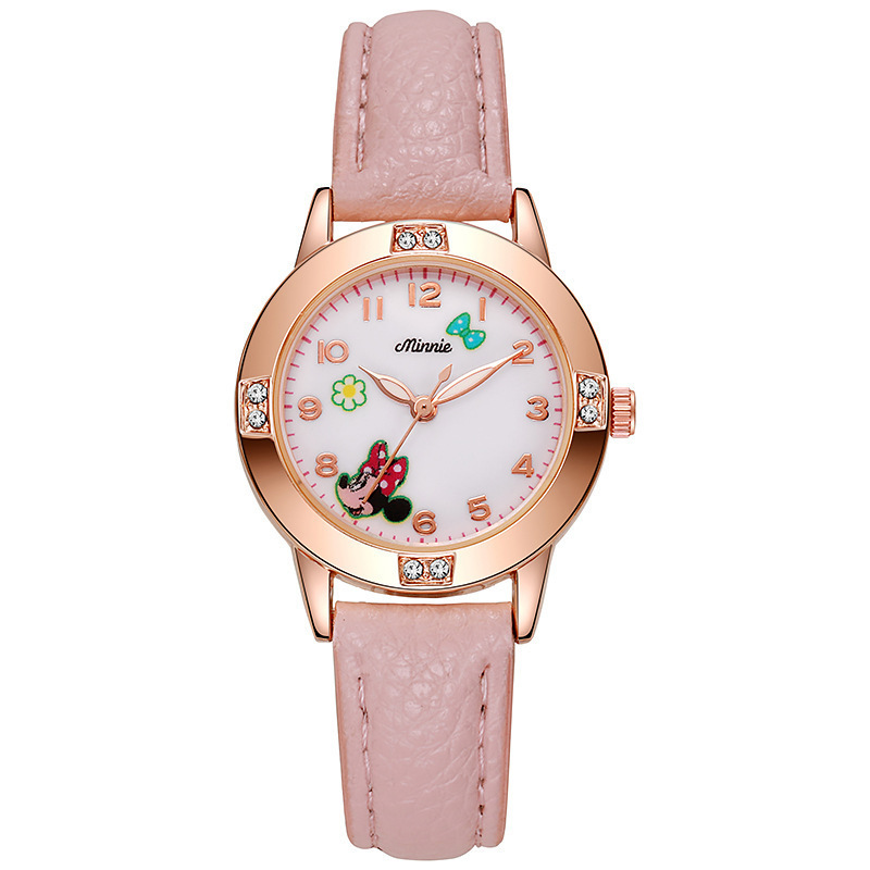 Rose Gold Diamond Belt Watch Minnie Student Watch Women's Quartz Watch Pointer Simple High-Value Cross-Border Delivery