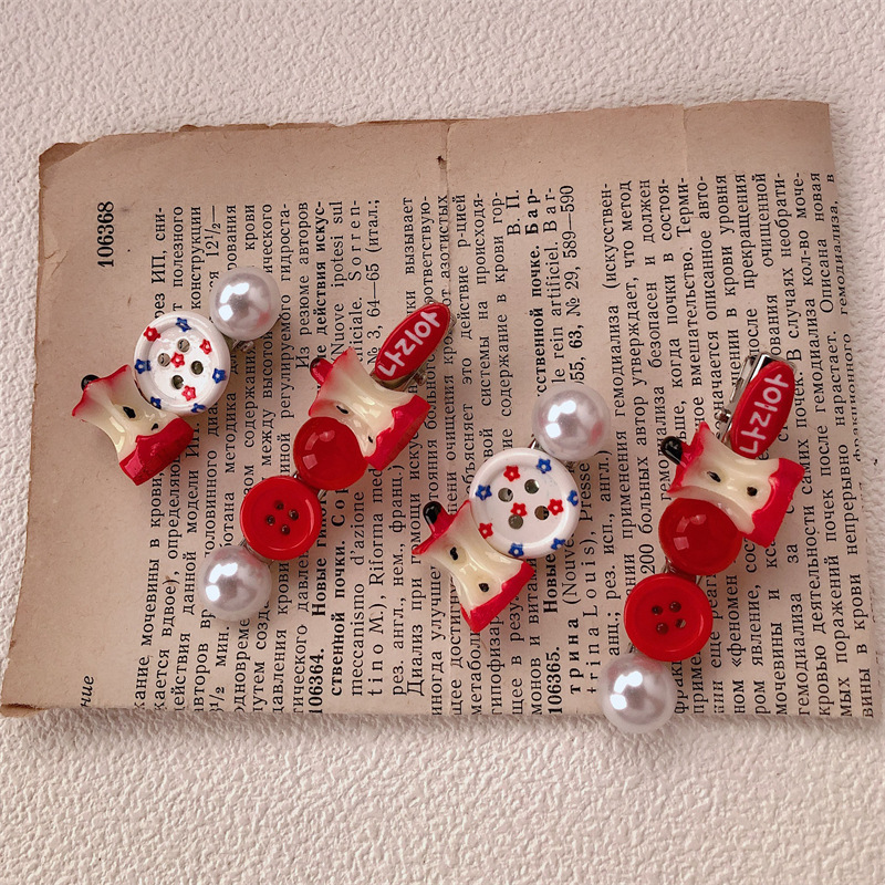 Korean Style Pearl Red Apple Hairpin Colorfulful Button Hairpin Sweet Fashion Versatile Bangs Side Clip Hair Accessory Korean Style Pearl Red Apple Hairpin Colorfulful Button Hairpin Sweet Fashion Versatile Bangs Side Clip Hair Accessory