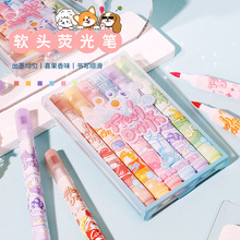 新款三角软头荧光笔喜果香味标记笔柔和护眼学生DIY涂鸦彩笔批发