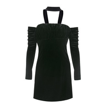 福利折扣不退不换 新款冬季修身收腰抹胸挂脖约会圣诞战袍连衣裙