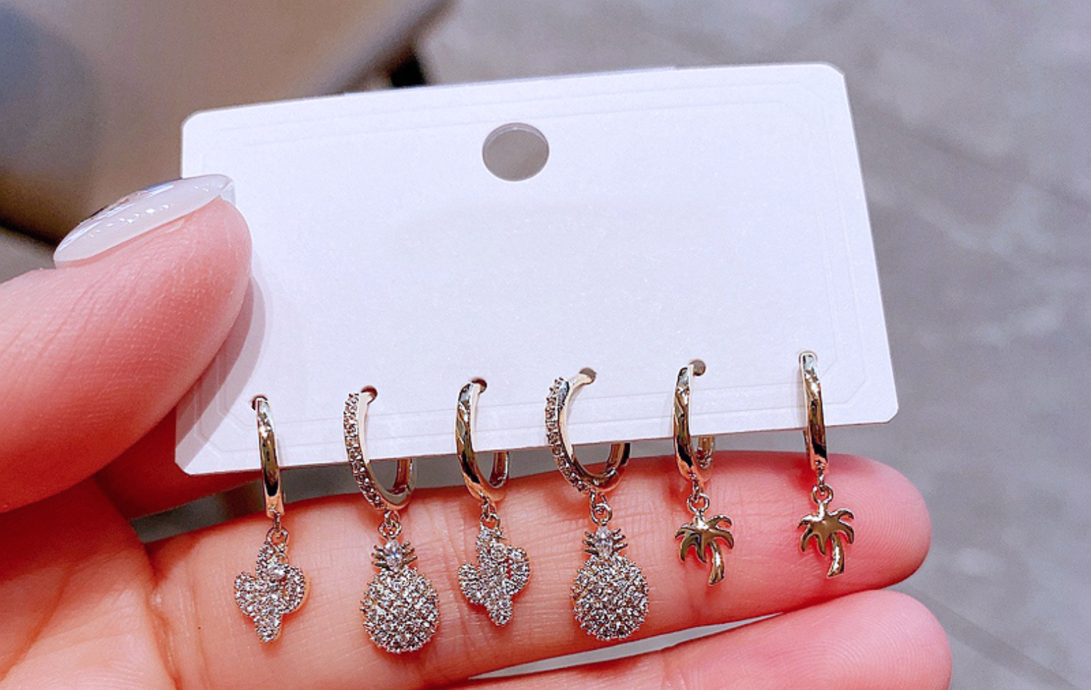 Exquisite Fashion Zircon Micro-inlaid Cactus Pineapple Coconut Copper Earrings Set display picture 2
