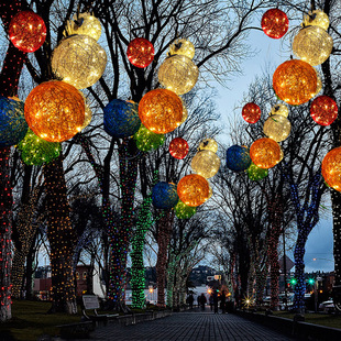 led aluminum wire ball lamp outdoor waterproof aluminum wire ball tree brightening holiday lamp literary travel landscape hanging tree rattan ball lamp