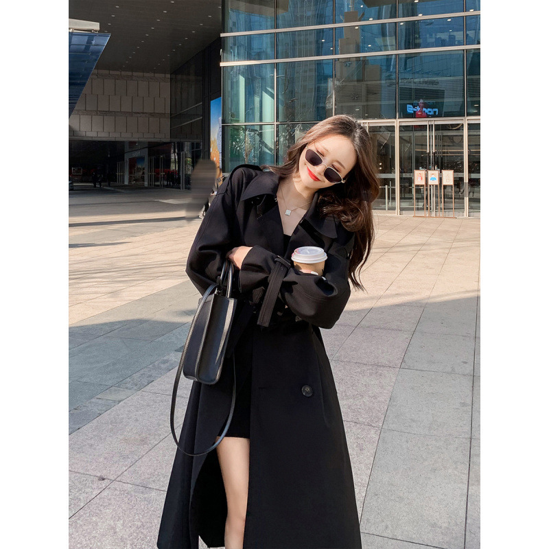 黑色风衣外套女2025新款春秋小个子英伦风中长款韩系显瘦气质大衣|undefined