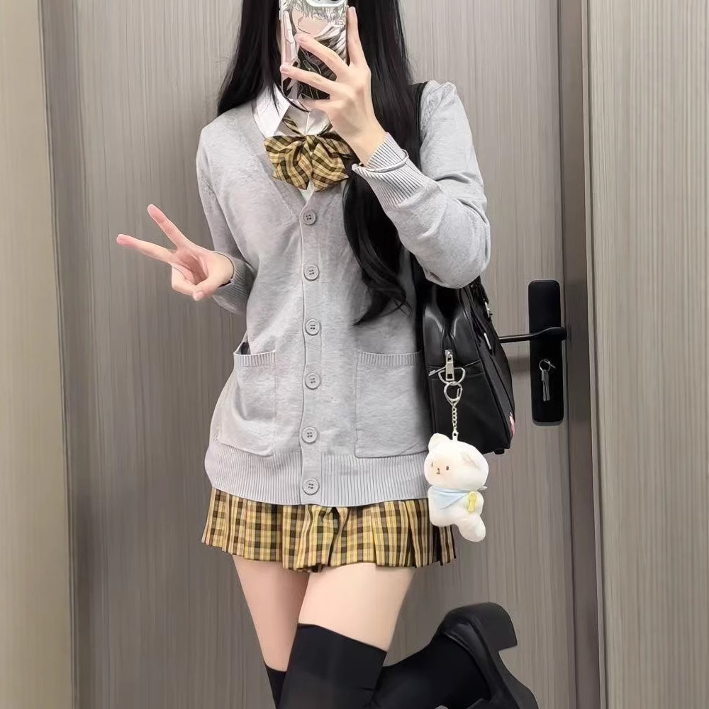 학교 스타일 해바라기 치마 원래 JK 유니폼 니트웨어 풀오버 스웨터 스택 슬림 대학 스타일 소녀