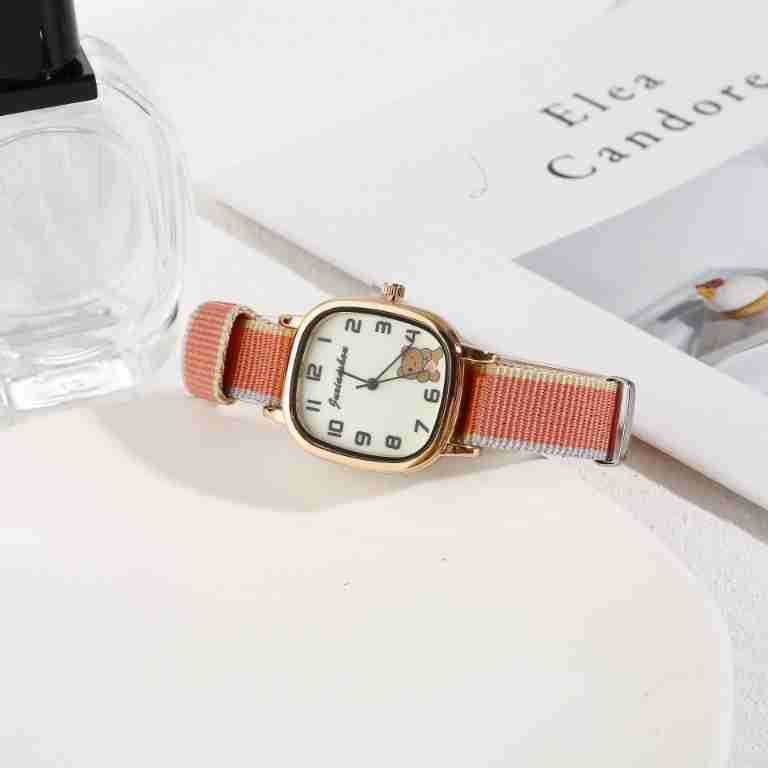Women's Quartz Watch With Cute Bear Canvas Strap For Students_voghion.com