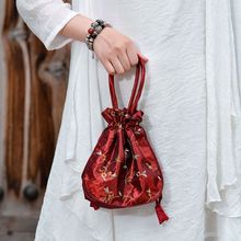 手提包女小包手拿包民族风绣花包零钱包女士水桶包抽带汉服手机包