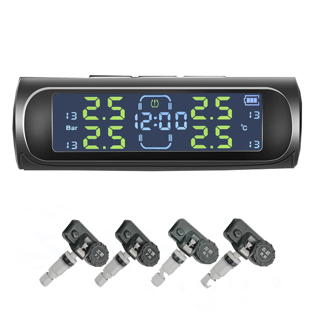 Monitor de presión de neumáticos de automóvil Detección de presión de neumáticos inalámbrica general TPMS Monitoreo de presión de neumáticos solares de alta precisión interno y externo