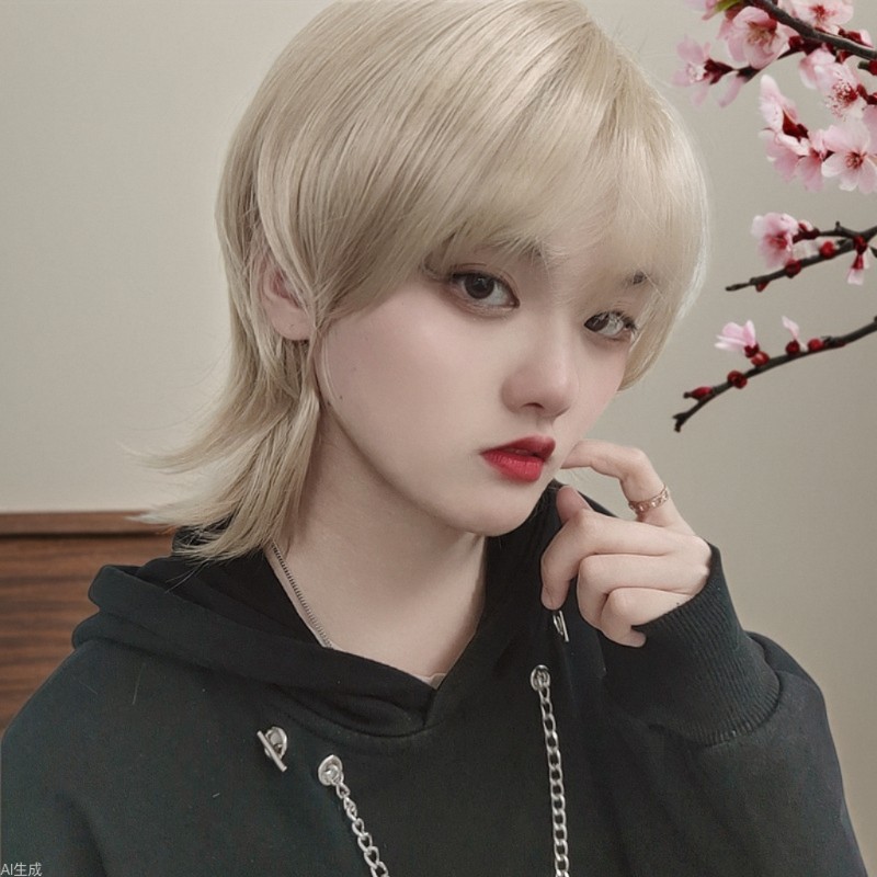 狼尾头假发男短发全头套式日系鲻鱼头化纤全头套现货厂家一件起订