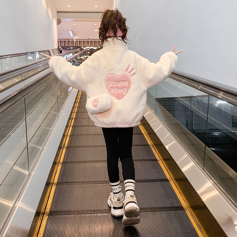 Girls' Lamb Wool Coat 2025 Autumn and Winter New Style Children's Stylish Fur Sweater for Older Kids, Fleece-Lined and Thickened Trendy Top