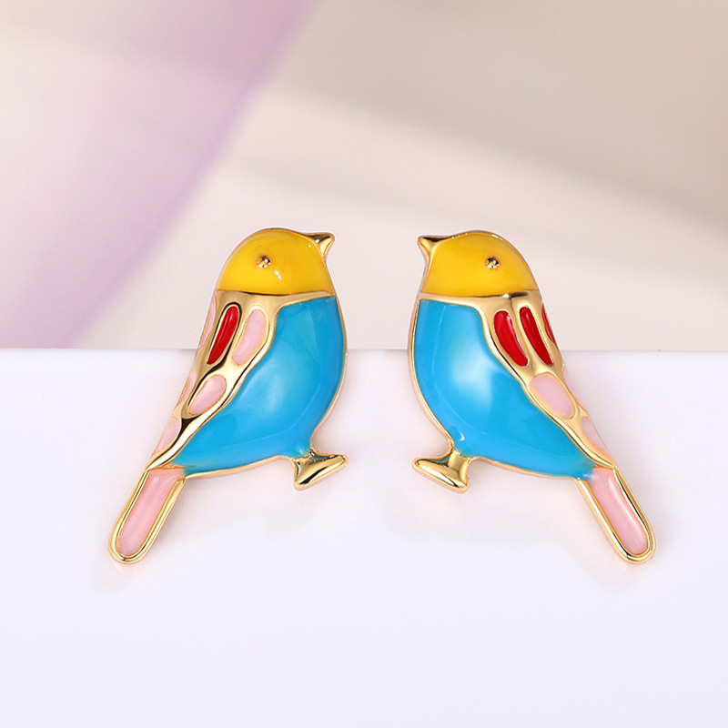 Copper Material 1 Pair Lady Bird Enamel Copper Ear Studs