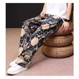 夏季裤子男冰丝宽松大码薄款微弹凉爽不沾身外男士民族风印花