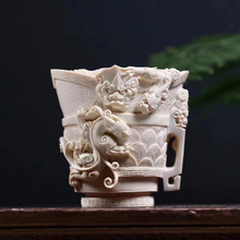 猛犸象牙龙杯摆件雕刻中式玄关客厅骨雕家居装饰工艺品收藏龙纹