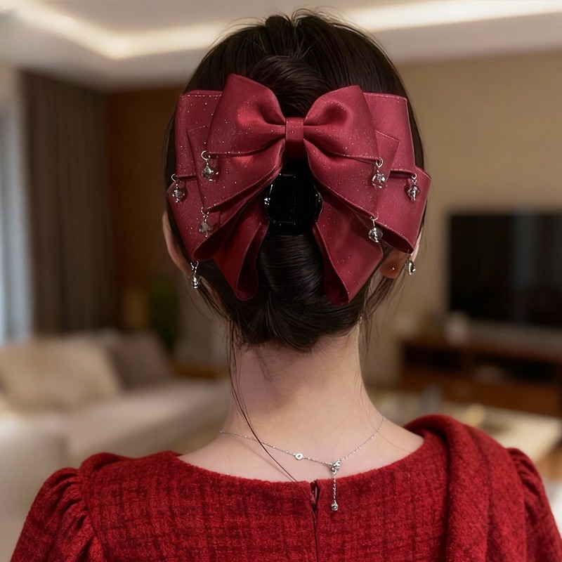 053 Зажим для хвостика-Рождественский красный