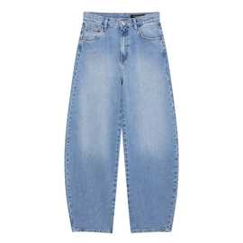 跨境2025春新款欧美货源浅蓝色中腰美式锥形裤弧形侧缝牛仔裤女款